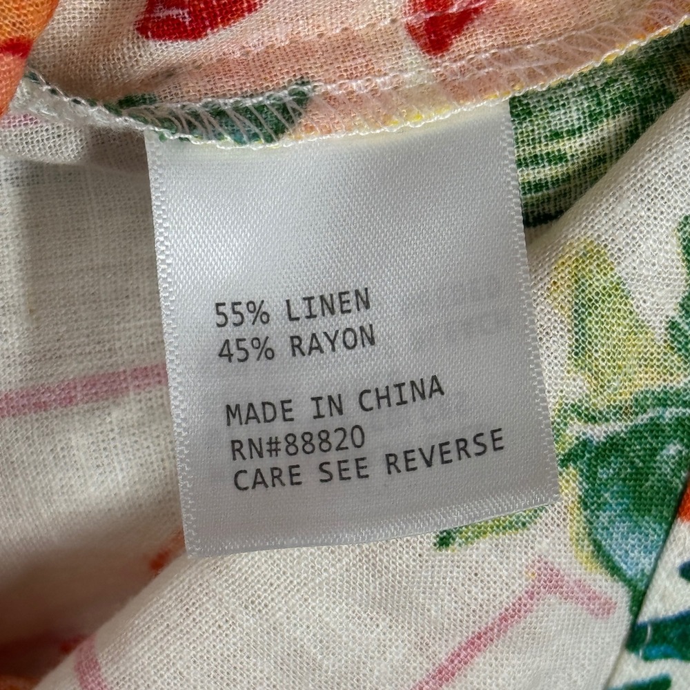 Calypso St. Barth Button Down Shirt Womens Small White Linen Blend Lobster Print - Picture 6 of 10